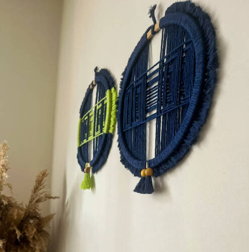 3 Boyutlu Desenli Makrome Duvar Süsü – 28x28 cm - Hanımefendy