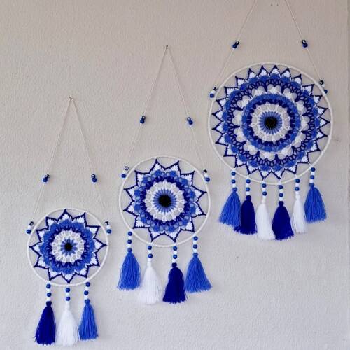 3’lü Set- Karışık Renkli Dekoratif Mandala Duvar Süsü - Türesin Hobi