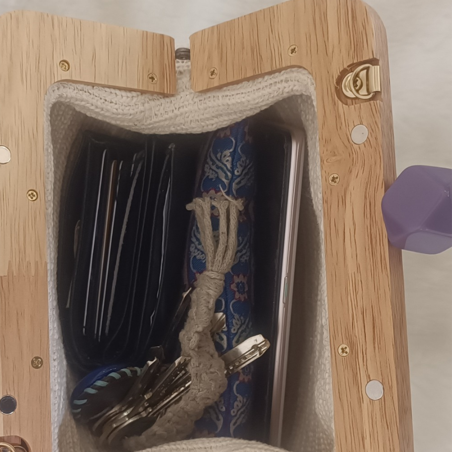 Ahşap burslu  el yapımı Clutch & Omuz Çantası - 3