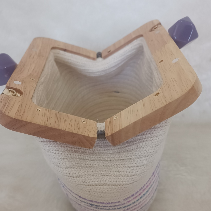 Ahşap burslu  el yapımı Clutch & Omuz Çantası - 4