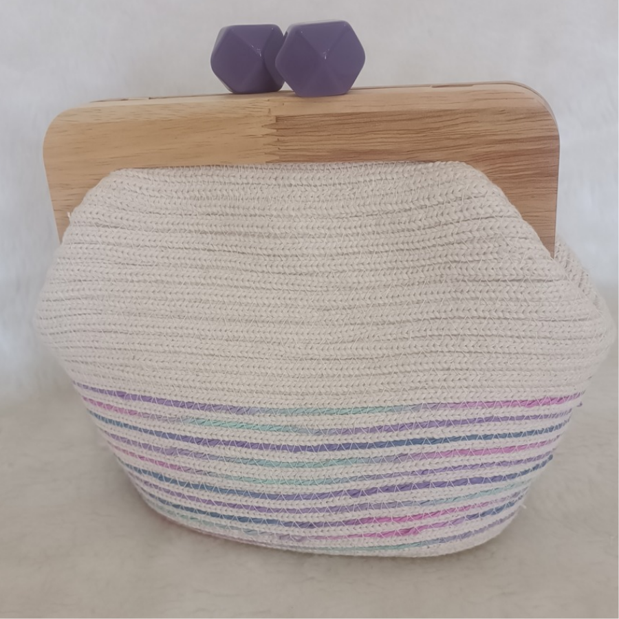 Ahşap burslu  el yapımı Clutch & Omuz Çantası - 1
