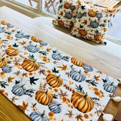 Balkabaklı desen Duck Keten Runner, Kırlent kılıfı seti - 1