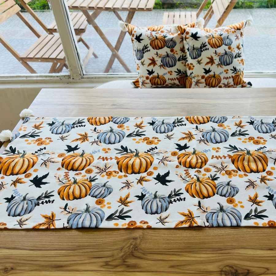 Balkabaklı desen Duck Keten Runner, Kırlent kılıfı seti - 3