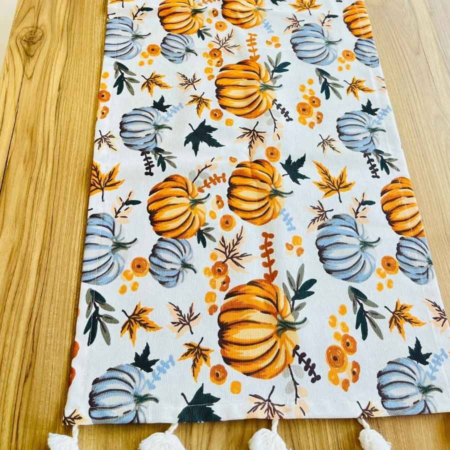 Balkabaklı desen Duck Keten Runner, Kırlent kılıfı seti - 4