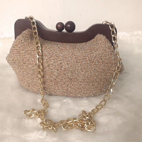 Bej Ahşap Kapamalı El Ve Omuz Çantası - 1