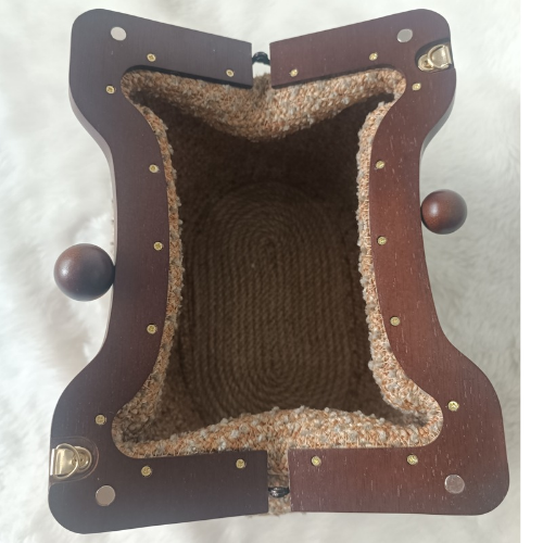 Bej Ahşap Kapamalı El Ve Omuz Çantası - 2