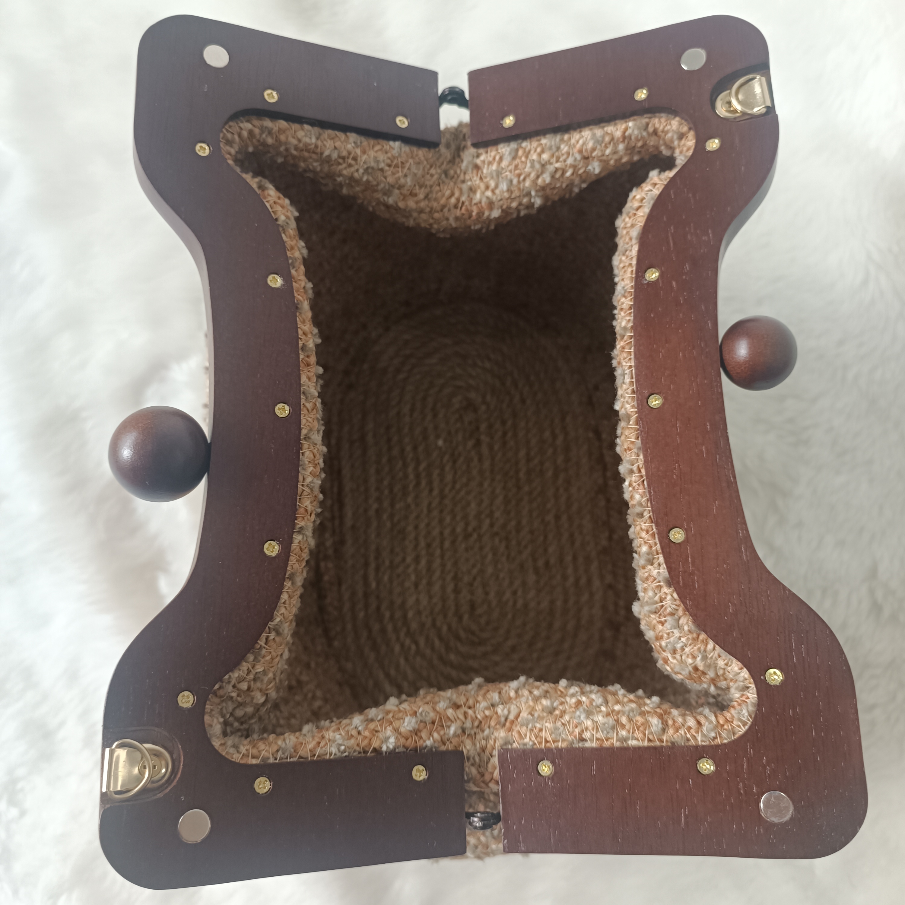 Bej Ahşap Kapamalı El Ve Omuz Çantası - 4