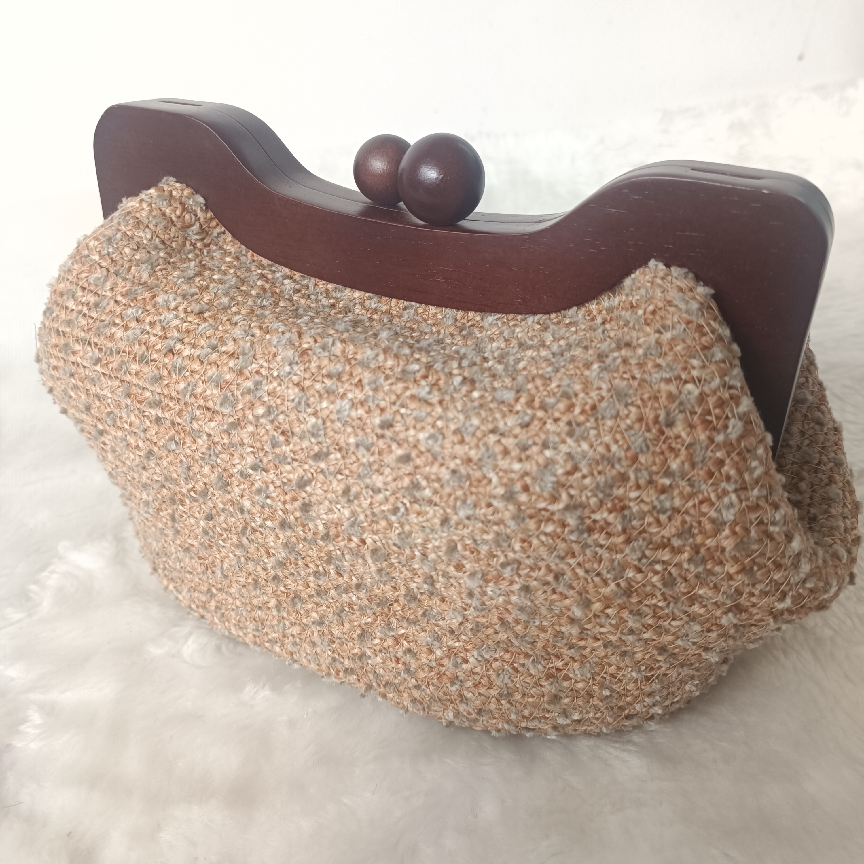 Bej Ahşap Kapamalı El Ve Omuz Çantası - 4