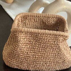 Koyu Bej Rafya ip el örgüsü gizli burslu clutch çanta   - 3