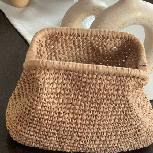 Koyu Bej Rafya ip el örgüsü gizli burslu clutch çanta   - 3