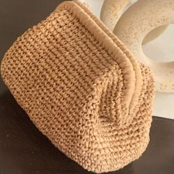 Koyu Bej Rafya ip el örgüsü gizli burslu clutch çanta   - 2