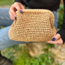 Koyu Bej Rafya ip el örgüsü gizli burslu clutch çanta   - 1