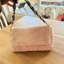 Bej rengi el örgüsü peluş çanta - 2