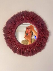 Bohem Tarzı Mor Makrome Duvar Aynası – El Yapımı 37x37 cm - 2