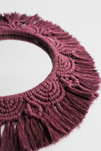 Bohem Tarzı Mor Makrome Duvar Aynası – El Yapımı 37x37 cm - 3