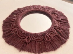 Bohem Tarzı Mor Makrome Duvar Aynası – El Yapımı 37x37 cm - 4