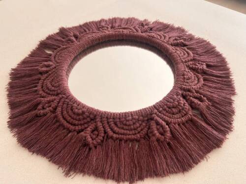 Bohem Tarzı Mor Makrome Duvar Aynası – El Yapımı 37x37 cm - 4