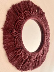 Bohem Tarzı Mor Makrome Duvar Aynası – El Yapımı 37x37 cm - 5