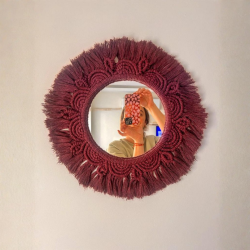 Bohem Tarzı Mor Makrome Duvar Aynası – El Yapımı 37x37 cm - 2