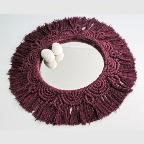 Bohem Tarzı Mor Makrome Duvar Aynası – El Yapımı 37x37 cm - 3