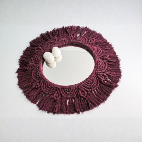 Bohem Tarzı Mor Makrome Duvar Aynası – El Yapımı 37x37 cm - 4