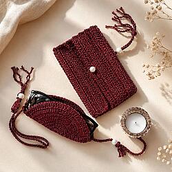 Bordo Makrome Çanta ve Gözlük Kılıfı Seti - 3