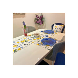 Limon Desen Duck Keten Runner, Kırlent Kılıfı Seti - 1