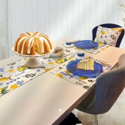 Limon Desen Duck Keten Runner, Kırlent Kılıfı Seti - 1