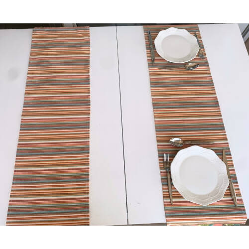 Runner, Kırlent Renkli Püskül Duck Keten Set - Moonjy