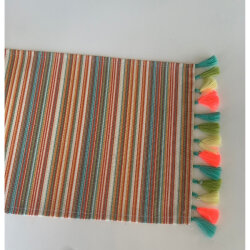 Renkli Püsküllü Duck Keten Runner, Kırlent kılıfı Seti - 3