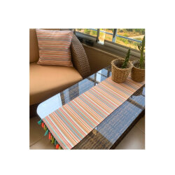 Renkli Püsküllü Duck Keten Runner, Kırlent kılıfı Seti - 2