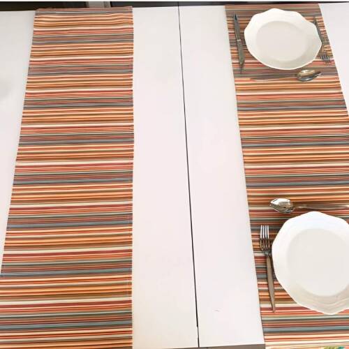 Renkli Püsküllü Duck Keten Runner, Kırlent kılıfı Seti