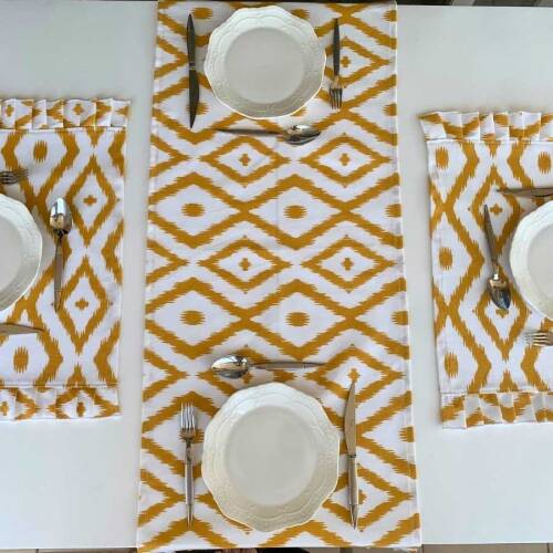 Sarı Desen Duck Keten Runner, Amerikan servis Setİ - Moonjy