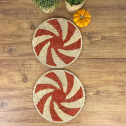 El Yapımı Desenli 2’li Hasır Supla Seti 30cm Çap – Amerikan Servis, Dayanıklı Örgü, Modern Rustik Masa Dekoru - 1