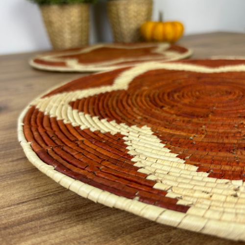 El Yapımı Desenli 2’li Hasır Supla Seti 30cm Çap – Amerikan Servis, Dayanıklı Örgü, Modern Rustik Masa Dekoru - 2