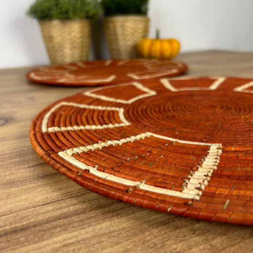 El Yapımı Desenli 2’li Hasır Supla Seti 30cm Çap – Amerikan Servis, Dayanıklı Örgü, Modern Rustik Masa Dekoru - 2