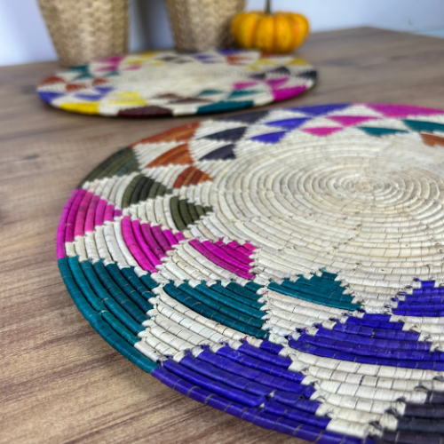 El Yapımı Desenli 2’li Hasır Supla Seti 30cm Çap – Amerikan Servis, Dayanıklı Örgü, Modern Rustik Masa Dekoru - 2