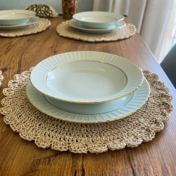 El Yapımı Yuvarlak Kağıt Ip/hasır Supla 2 Adet - 36x36 Cm Krem
