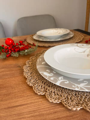 El Yapımı Yuvarlak Kağıt Ip/hasır Supla 2 Adet - 36x36 Cm - 3
