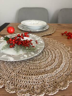 El Yapımı Yuvarlak Kağıt Ip/hasır Supla 2 Adet - 36x36 Cm - 7