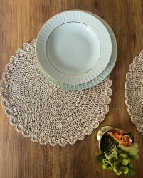 El Yapımı Yuvarlak Kağıt Ip/hasır Supla 2 Adet - 36x36 Cm - 12