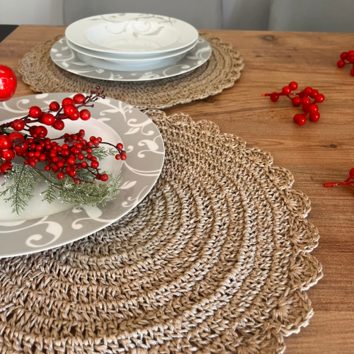 El Yapımı Yuvarlak Kağıt Ip/hasır Supla 2 Adet - 36x36 Cm - 5