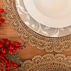 El Yapımı Yuvarlak Kağıt Ip/hasır Supla 2 Adet - 36x36 Cm - 4