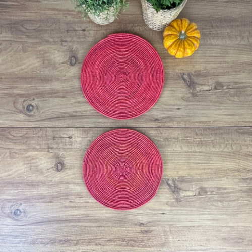 El Yapımı Kırmızı 2’li Hasır Supla Seti 30cm Çap – Amerikan Servis, Dayanıklı Örgü, Modern Rustik Masa Dekoru - Sodecoration