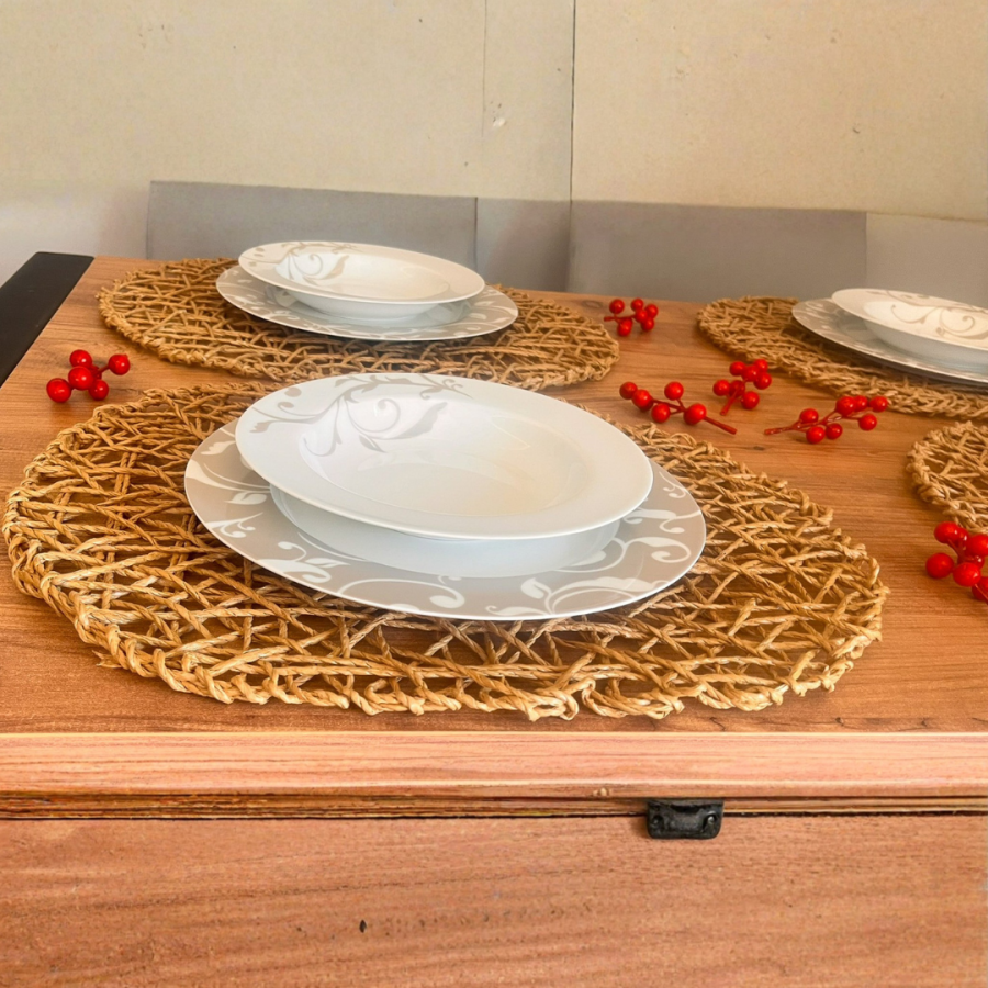 El Yapımı Oval Doğal Kağıt Ip/hasır Supla 2 Adet - 45x36 Cm - 2