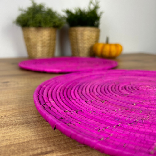 El Yapımı Pembe 2’li Hasır Supla Seti 30cm Çap – Amerikan Servis, Dayanıklı Örgü, Modern Rustik Masa Dekoru - 2