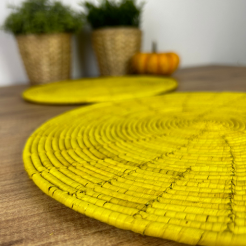 El Yapımı Sarı 2’li Hasır Supla Seti 30cm Çap – Amerikan Servis, Dayanıklı Örgü, Modern Rustik Masa Dekoru - 2