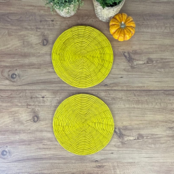 El Yapımı Sarı 2’li Hasır Supla Seti 30cm Çap – Amerikan Servis, Dayanıklı Örgü, Modern Rustik Masa Dekoru - 1