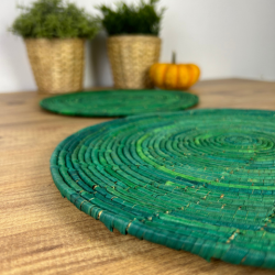 El Yapımı Yeşil 2’li Hasır Supla Seti 30cm Çap – Amerikan Servis, Dayanıklı Örgü, Modern Rustik Masa Dekoru - 2