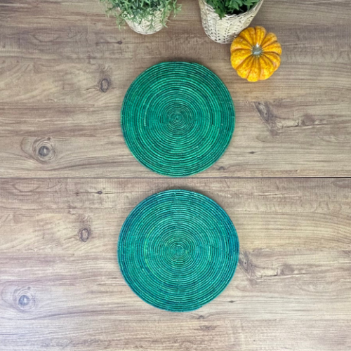 El Yapımı Yeşil 2’li Hasır Supla Seti 30cm Çap – Amerikan Servis, Dayanıklı Örgü, Modern Rustik Masa Dekoru - Sodecoration